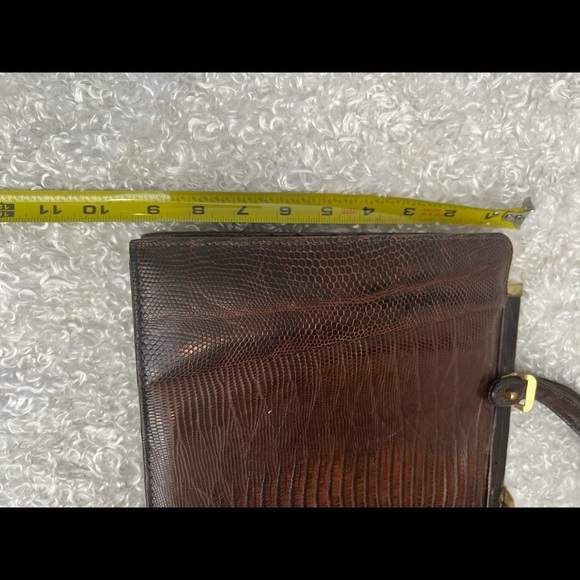 VINTAGE ESCORT BAG GENUINE LIZARD BROWN STRUCTURED FRAME HANDBAG SATCHEL VTG - Picture 8 of 16